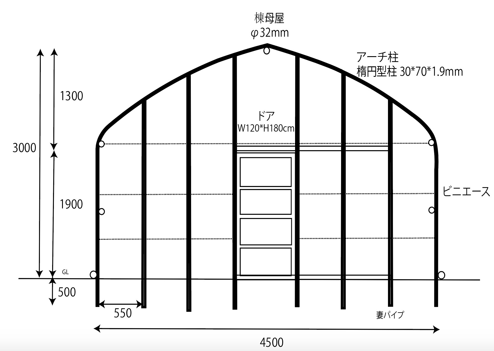 南栄工業 オリジナル菜園ハウス四季 OH-5720 約34.4坪 ビニールハウス [受注生産品] - 3